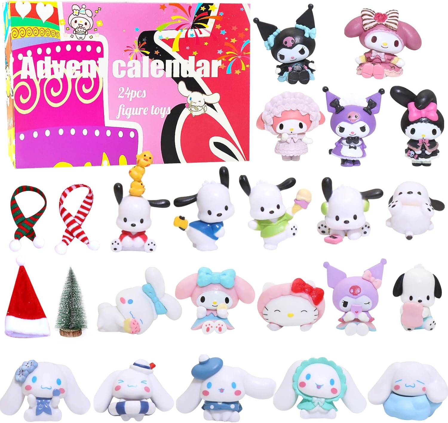 Advent Calendars - Advent Calendar 2023 for Kids, 24 Days Christmas Countdown Calendar, 24 Days Kawaii Figurines Kitty Kuro Melo Cinnamon Toys Surprise Gift Girls Adults Xmas Vacation Stocking Stuffer Gifts