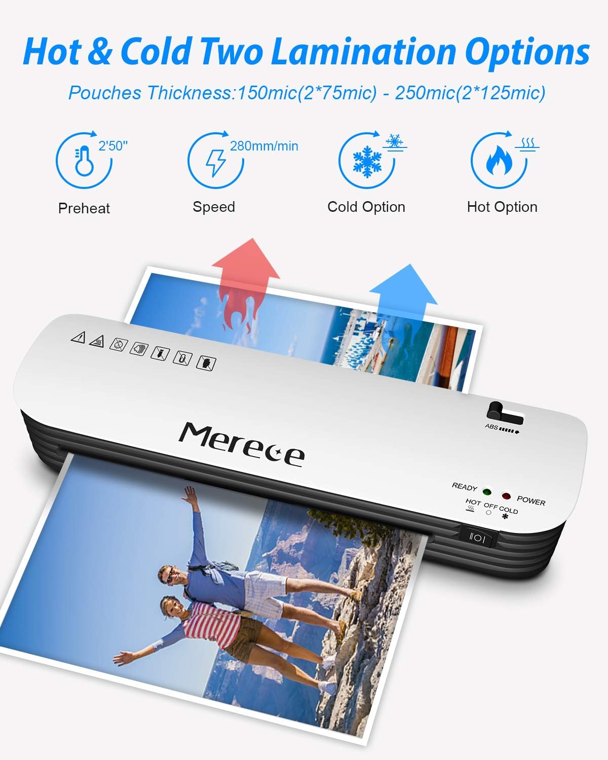 Merece Laminator - 4 in 1 A4 Thermal Laminator Machine, Personal Laminator for Home Use School Teachers Office Card Classroom, 9 Inches Small Hot Cold Lamination Machine with 30 Laminating Pouches : Office Products