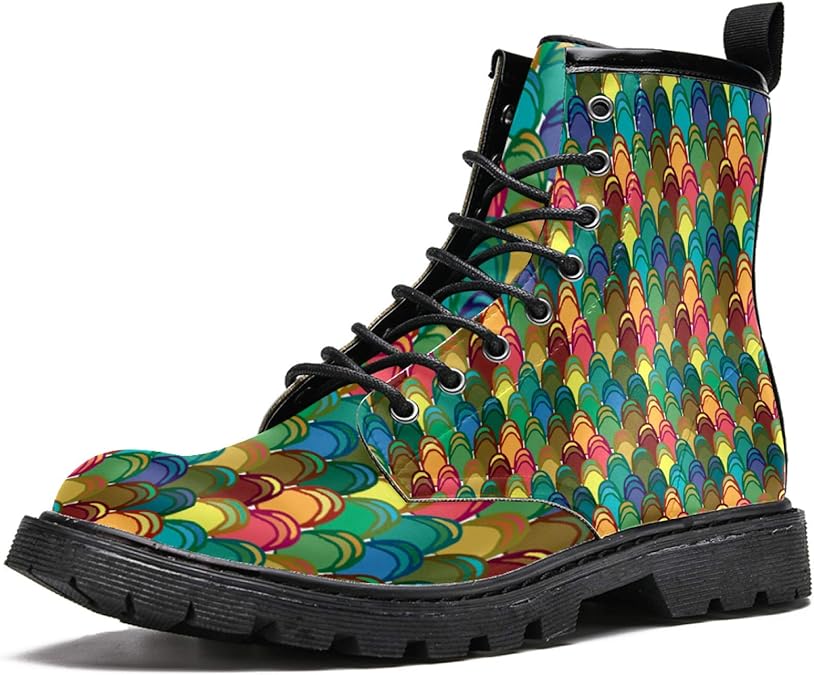 MAPOLO Boots for Women Fish Scale Pattern Colorful Print Fashion Women's High Top Boots Outdoor