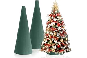 GCVOPTON 2 Pcs Floral Foam Tree Cones, Medium Size 9.45 x 3.15 Inches Green Dry & Wet Flower Foam for Christmas DIY Crafts, Florist Foam for Xmas, Wedding, Birthdays, Party Decor