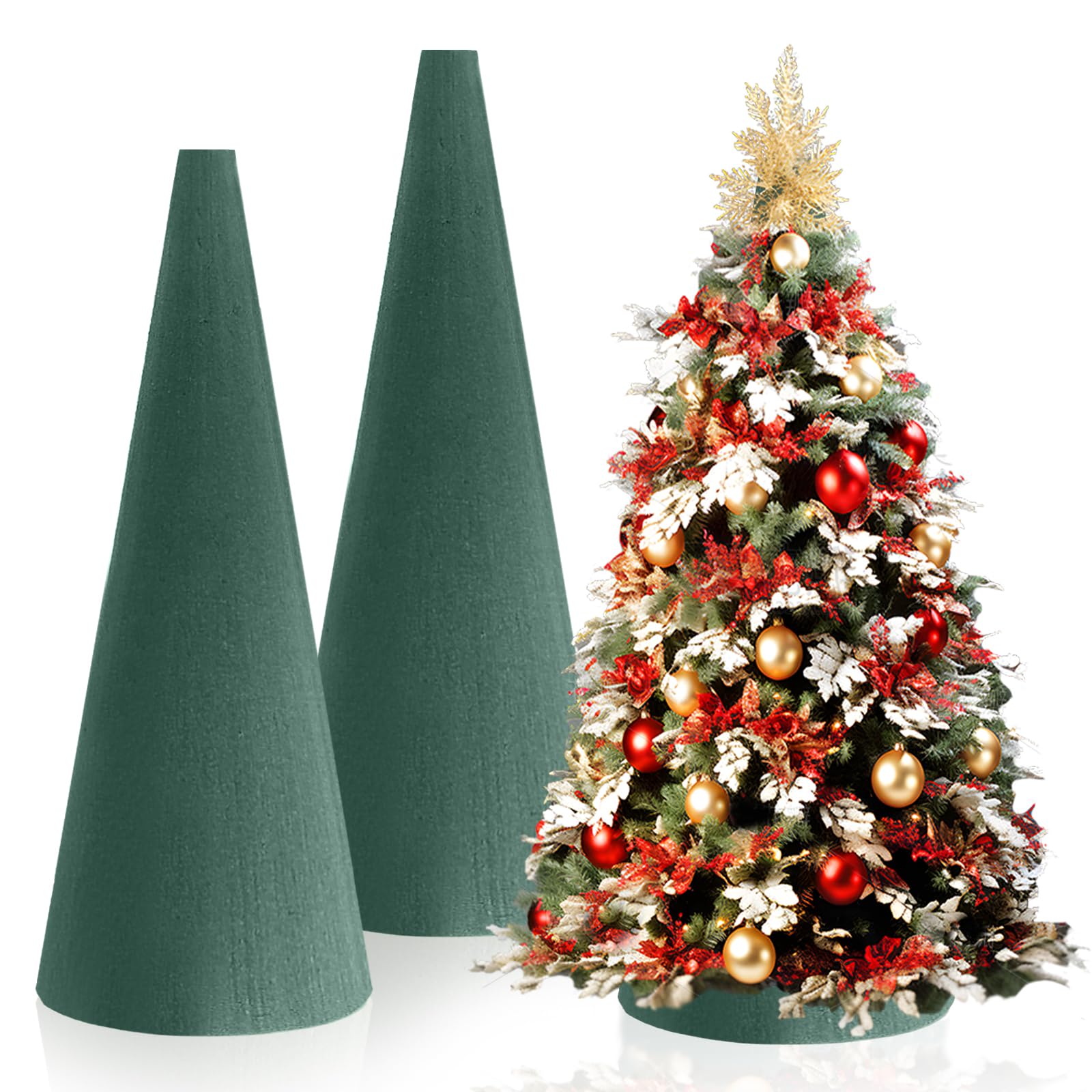 Photo 1 of 2 Pcs Floral Foam Tree Cones, Large Size 12.59 x 3.93 Inches Green Dry & Wet Flower Foam for Christmas DIY Crafts, Florist Foam for Xmas, Wedding, Birthdays, Party Decor