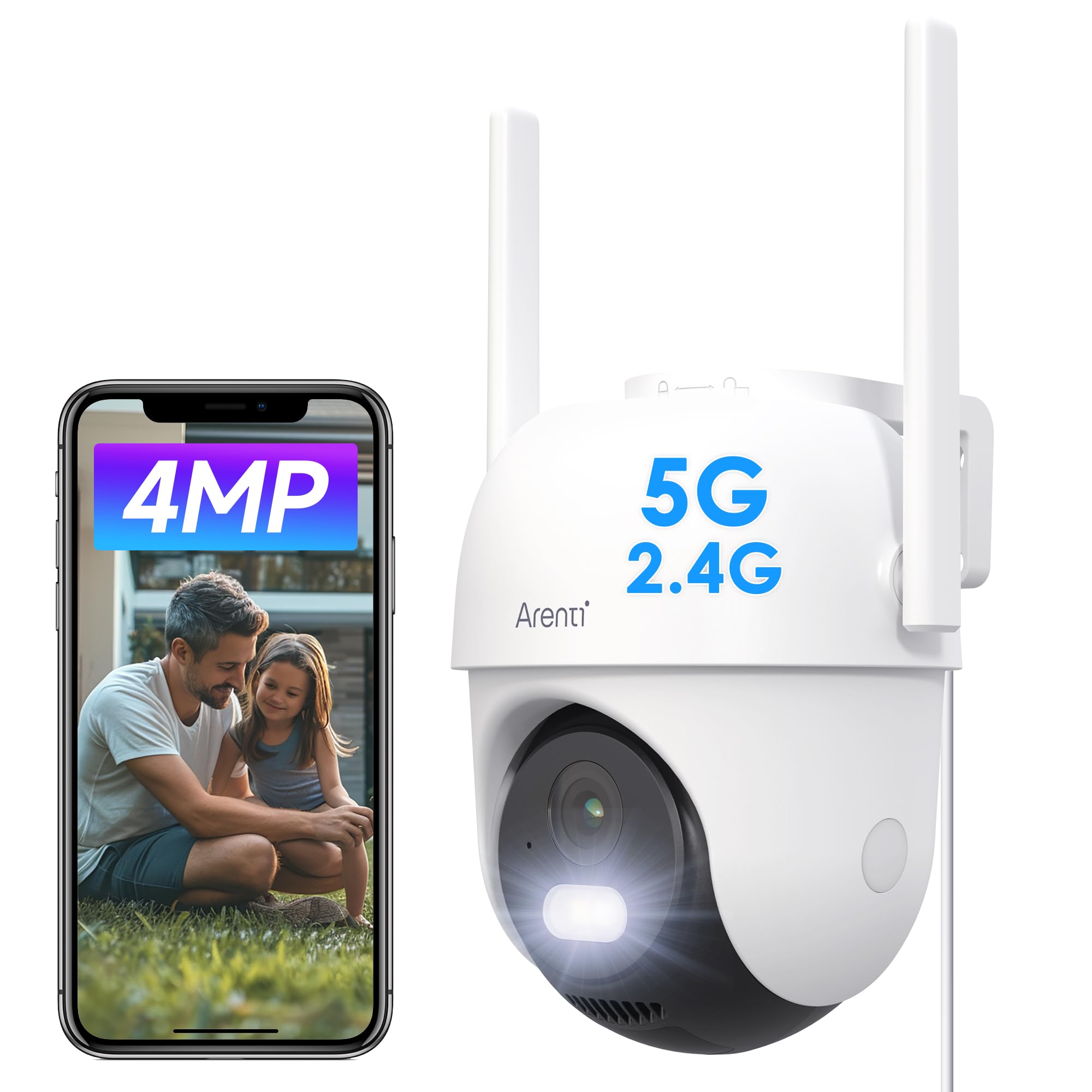 ARENTI 5Ghz&2.4Ghz Pan/Tilt Outdoor Security Camera,2.5K 4MP Wifi CCTV Camera,360° PIR Human Motion Detection,Colorful Night Vision,Light Alarm,Two -Way Talk,IP65,for Cameras House Security