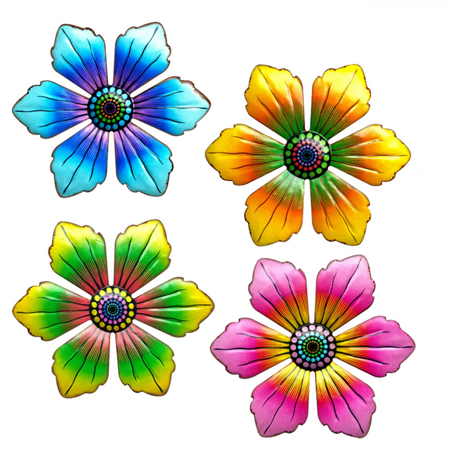 SUNNEKO Metal Flower Garden Ornaments Outdoor, Garden Ornaments Metal Wall Art Deco Hanging Wall Art Decoration Indoor Outdoor fence Yard Shed Fences (4 PCS)