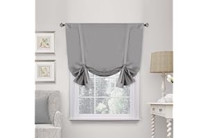 H.VERSAILTEX Grey Tie Up Curtain for Kitchen - Roman Shade for Window Thermal Insulated Energy Saving Rod Pocket Short Curtain Panel for Camper RV, Dove Gray, W46 X L63, 1 Piece