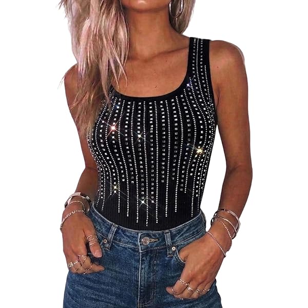 Fazortev Women's Sequin Tank Tops Sleeveless Scoop Neck Sparkly