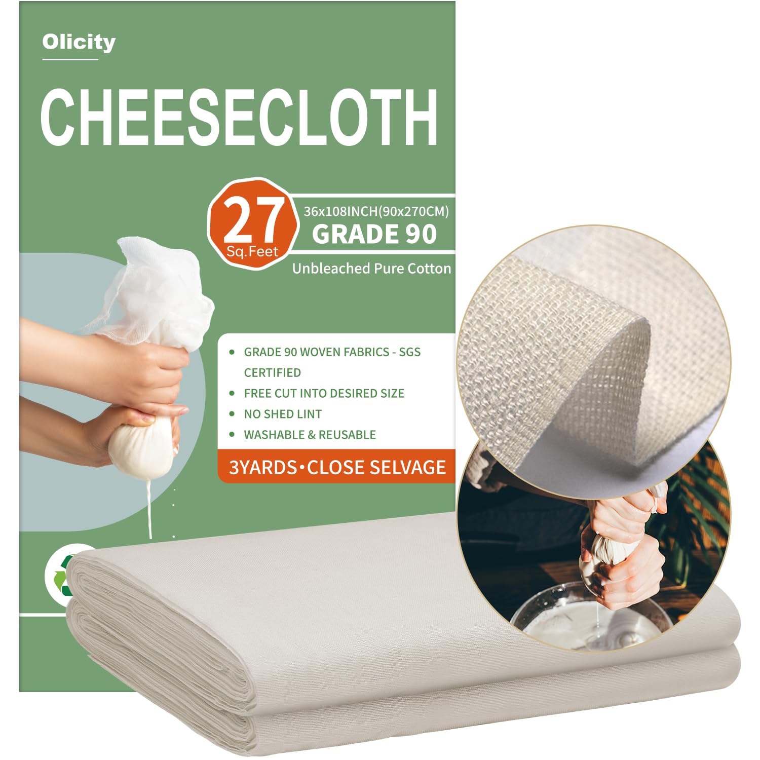 Olicity Cheese Cloths, Grade 90, 27 Sq