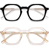 AMOMOMA 2 Pack Retro Square Reading Glasses for Women Men,Vintage Blue Light Computer Reader Frame AM6193