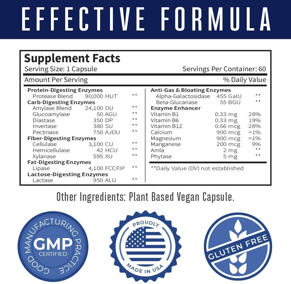 Ultra Vegan Digestive Food Enzymes (GMP Certified + Tested) by MaryRuth's - Daily Digestion Enzyme Complex - Amylase, Lipase and Lactase + Cofactor Vitamins & Minerals - Plant Based Non-GMO - 60 count: Health & Personal Care