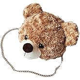 Shoulder Bag Cartoon Faux Fur Teddy Bear Head Handbag for Women Cute Bag Lovely Crossbody Plush Purse