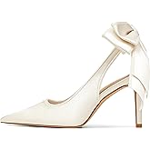 Mattiventon Slingback Heels for Women Pointed Closed Toe Stiletto Heels with Bow Tie Wedding Shoes for Bride Satin Prom Party Dress Pumps