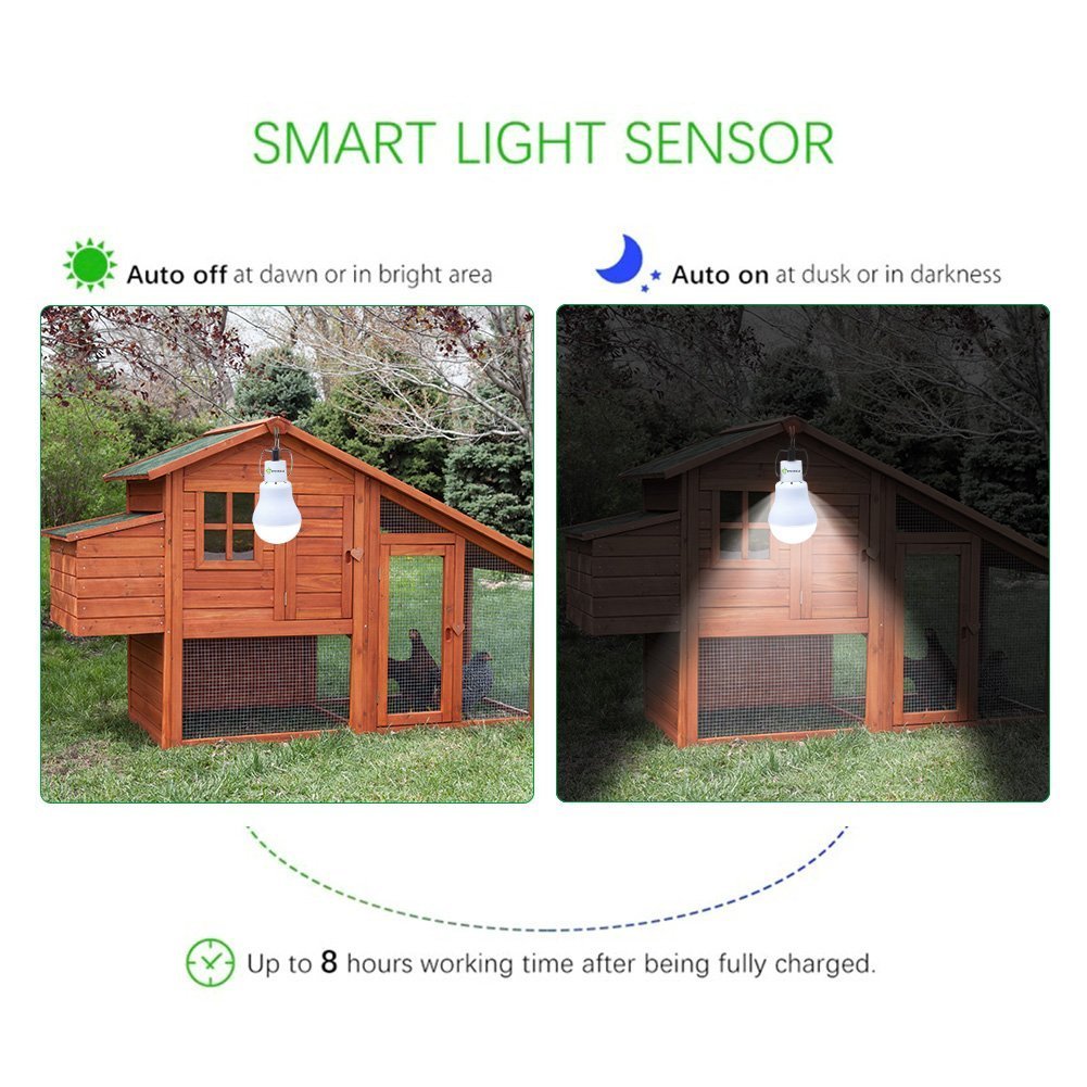 Light Sensor Solar Bulb for Outdoor, PRODELI Portable LED Light Dusk to Dawn Solar Lamp Auto On/Off for Indoor Outdoor Camping Tent Fishing Hiking Chicken Coop Garden Shed Farm Lighting [150LM 1600mA]