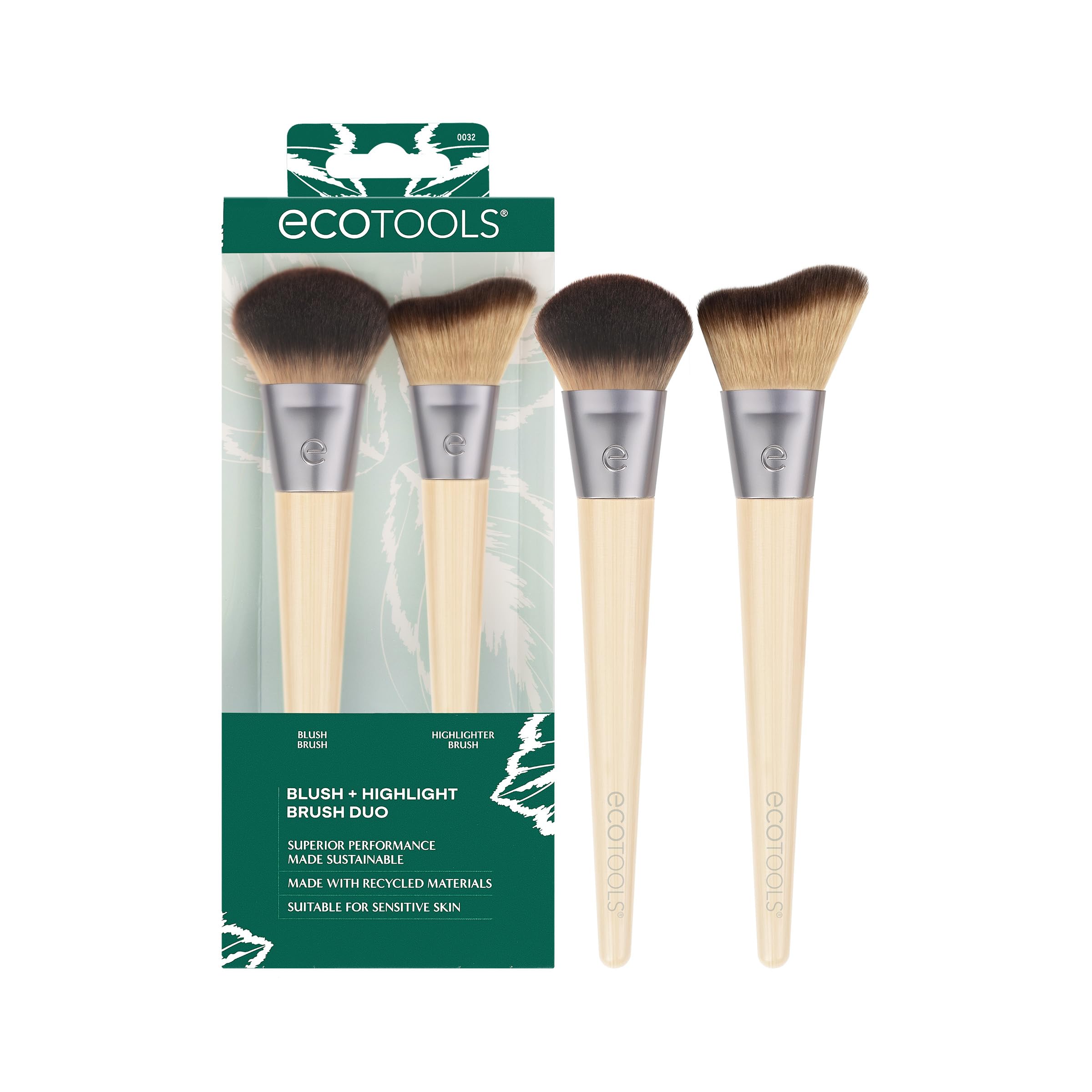 Photo 1 of EcoTools Blush + Highlight Brush Duo, Makeup Brushes For Liquid, Cream, & Powder Highlight & Blush, Enhance Natural Skin, Eco-Friendly Makeup Brush Set, Synthetic Bristles, 2 Piece Set