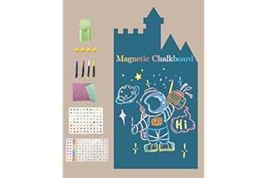HILIUS Magnetic Wall Decal for Kids, Magnetic Chalkboard Contact Paper for Wall, Playroom Essentials, Includes Dustless Chalks, Chalk Holder, Wipe Cloth, Stickers (Blue Castle, 34.6" x 58.3")