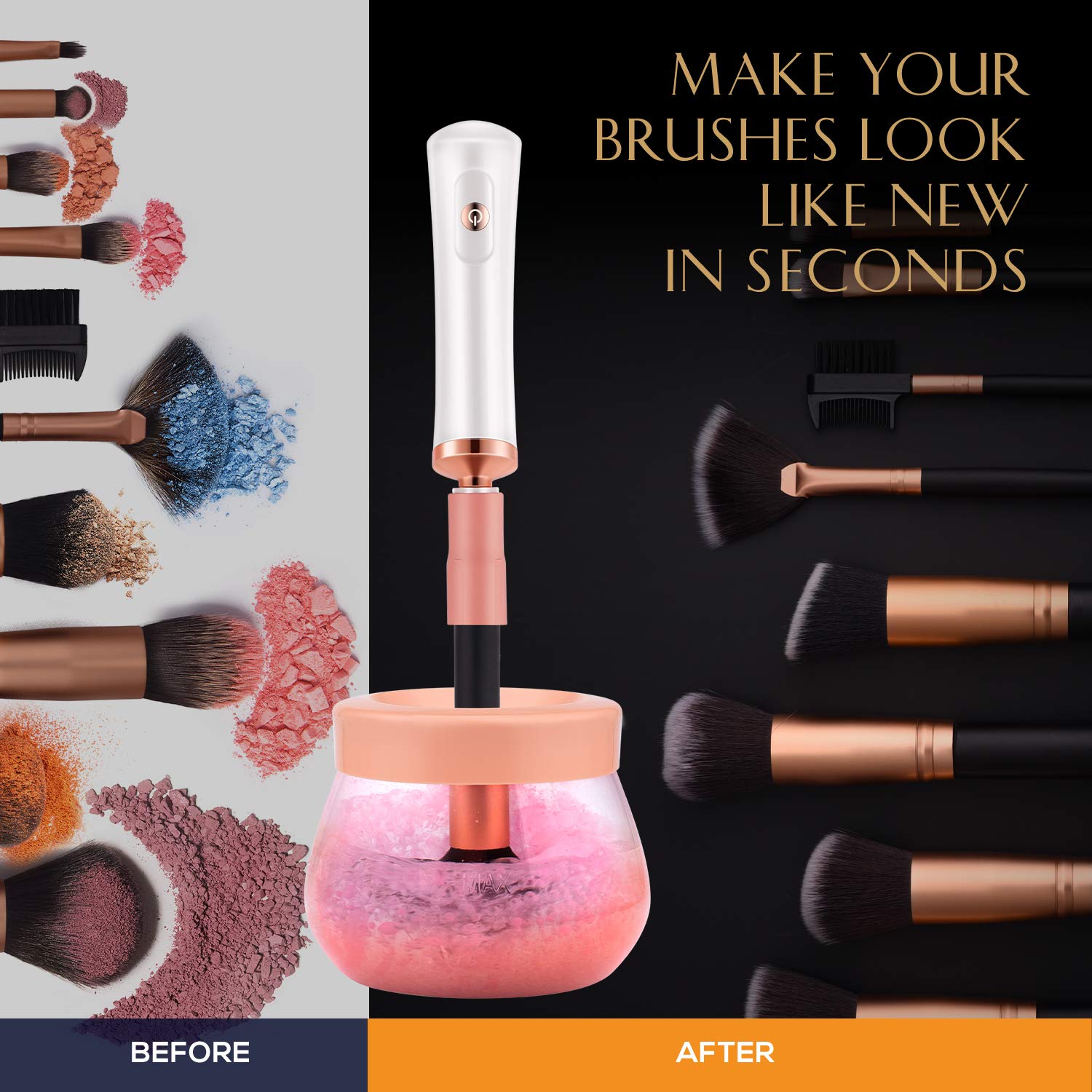 Upgraded Makeup Brush Cleaner and Dryer Machine, Electric Automatic Cosmetic Brush Spinner Fast Wash and Dry Makeup Brushes, Brush Cleaner with 8 Size Rubber Collars and 1 Brush Cleaning Mat: Beauty