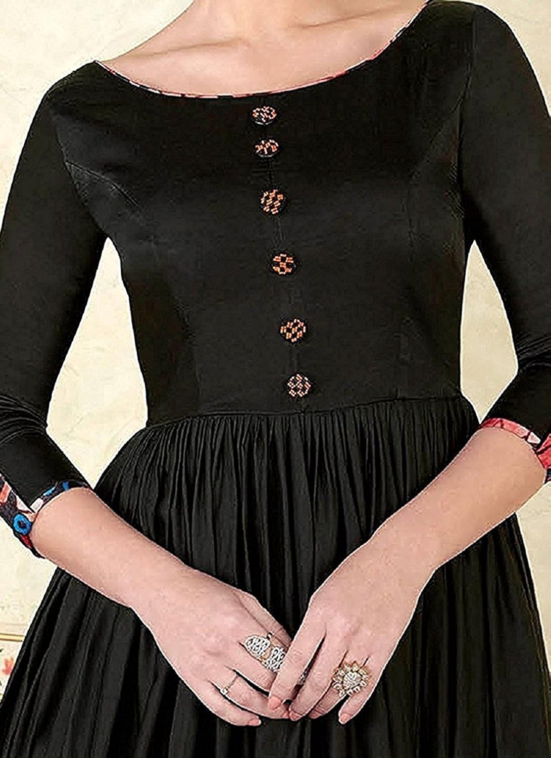 karm enterprise crepe women's kurti(black button gown_free size)