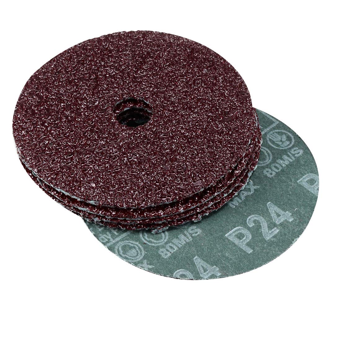 sourcing map 4-Inch x 5/8-Inch Aluminum Oxide Resin Fiber Discs, Center Hole 24 Grit Sanding Grinding Discs, 5 Pack