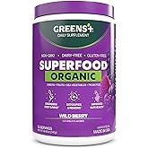 Greens+ Organic Wild Berry Superfood Powder, Antioxidant Polyphenol, Blend for Morning Kick, Energy, Vitality Boost, Nutrition, Vibrant Health, Dietary Supplement, Vegan Soy/Dairy/Gluten Free(8.46oz)