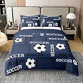 Castle Fairy 100% Cotton Soccer Boys Duvet Cover Full Size,Football Sports Bedding Set 3Pcs for Kids Teens Men Room Decor,Football Field Comforter Cover Modern Navy Blue Quilt Cover,2 Pillowcases