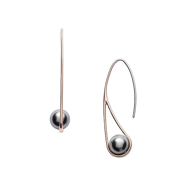 Skagen Women's Agnethe Rose-Tone Gray Pearl Drop Earrings, One Size