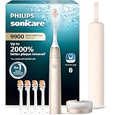 Philips Sonicare 9900 Prestige Electric Toothbrush, 5 Brush Head, Champagne | 2000% More Plaque Removal&sup1;, SenseIQ Adaptive Protection, 15 Brush Settings, App Connected, Charging Travel Case, BD9001AZ