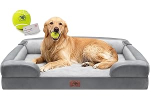 SONG PUPPY Extra Large Dog Bed, Orthopedic XL Washable Memory Foam Bed for Big Dogs Waterproof Pet Couch Sofa Bolster with Removable Cover, Non-Slip Bottom, Tennis Ball Toy, 42x30