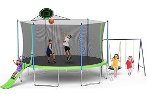 Skepphlay 16ft 14ft 12ft Trampoline Outdoor for Kids and Adults, Large Heavy Duty Round Trampoline with Basketball Hoop, Enclosure Net for Backyard, ASTM Approved