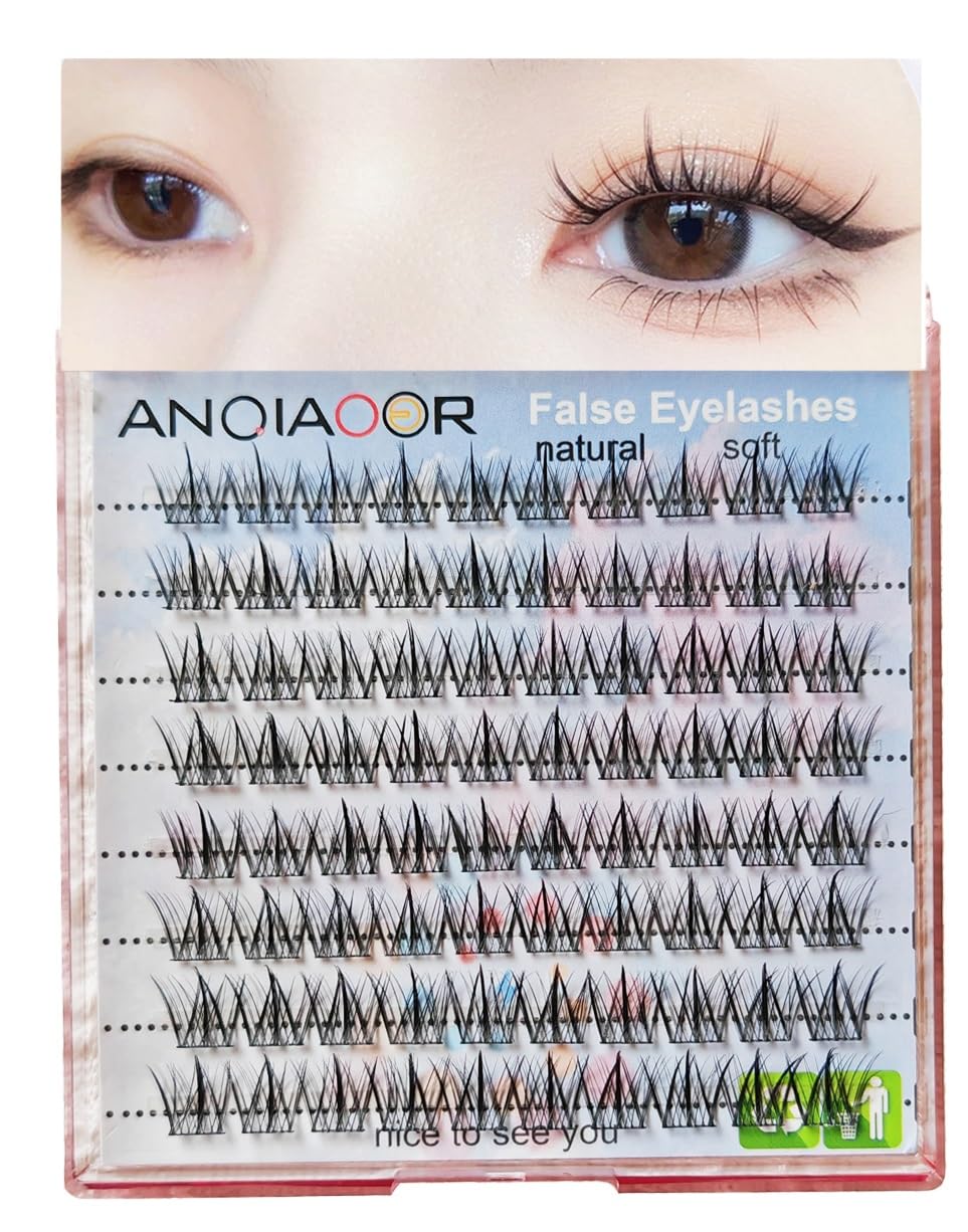 False Eyelashes Cluster Natural Look Wispy Spiky Wide Stem 11-12-13mm-C Curl DIY Individual Lash Extension Soft Manga lashes for Makeup Use at Home