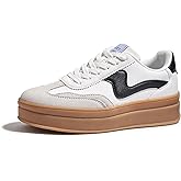 LUCKY STEP Women's Platform Fashion Sneakers Thick Sole Suede Faux Leather Classic Rubber Gum Sole Low Top Casual Walking Shoes