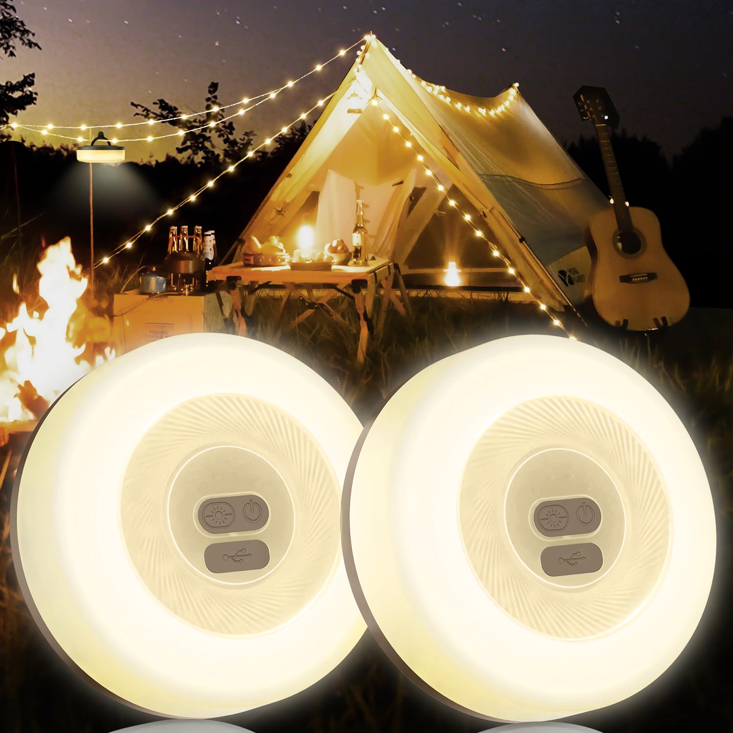 Mytrix 2 Pack Christmas Outdoor Led String Light Green, Decorations for Camping Trips, RV, Hiking, 33ft 100 LED Party Lights, 2 in 1 USB Portable Rechargeable Light with Multiple Lighting Modes