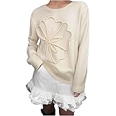 SweatyRocks Women's 3D Floral Appliques Sweaters Long Sleeve Crewneck Pullovers Trendy Knit Tops