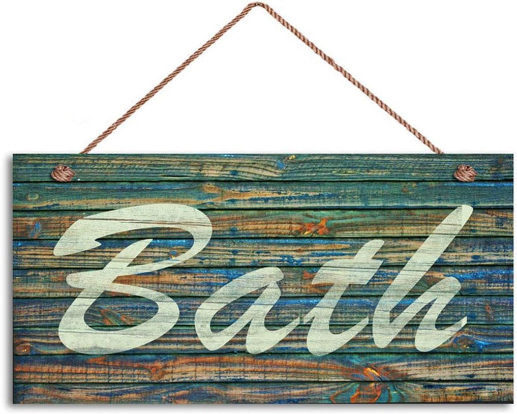 INNAPER Bath Sign, Distressed Wood Style, Greens and Blues, Wall Art, Bathroom Sign, 5