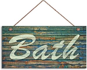 INNAPER Bath Sign, Distressed Wood Style, Greens and Blues, Wall Art, Bathroom Sign, 5