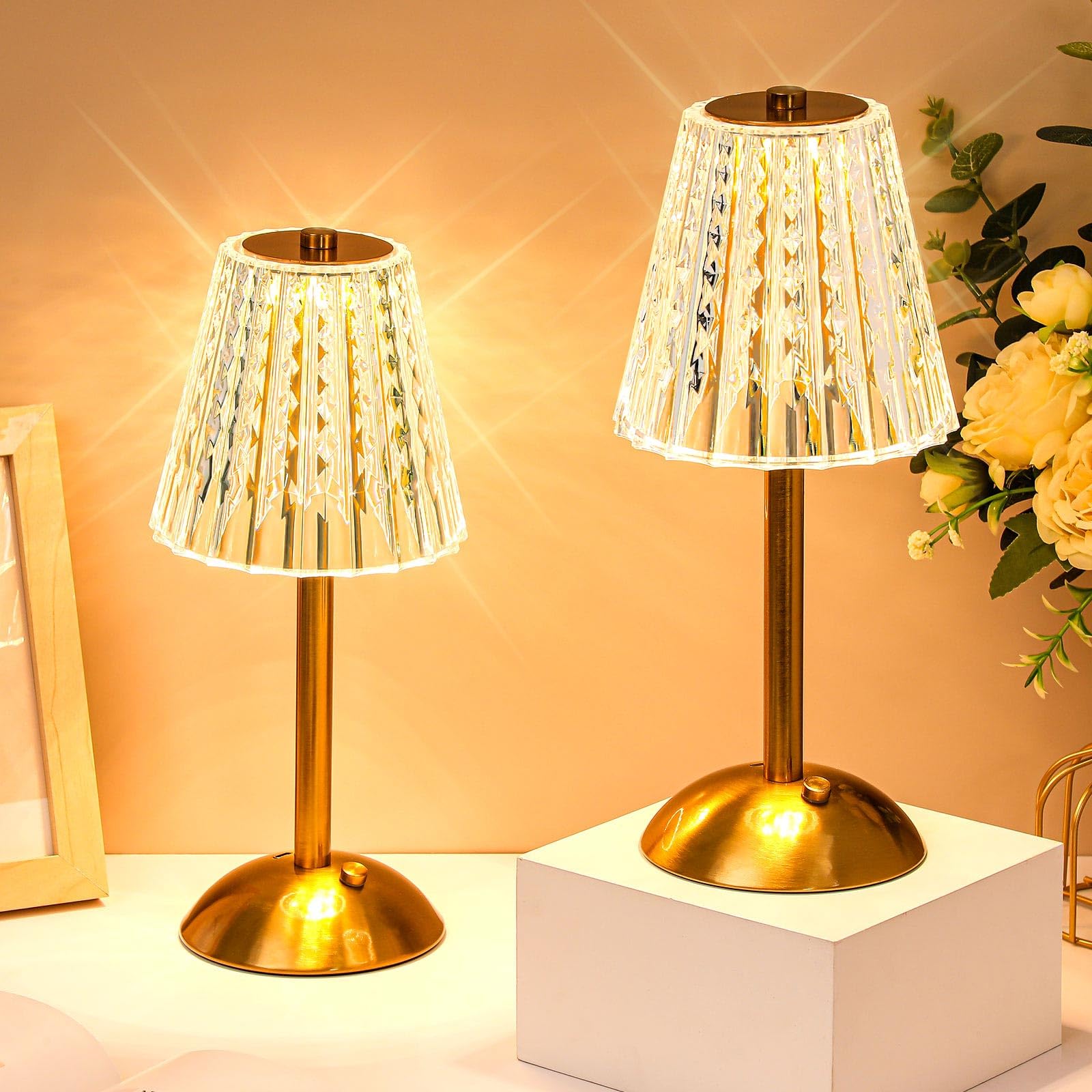 Photo 1 of Liliful 2 Pcs LED Portable Cordless Table Lamp Touch Battery Operated Rechargeable Gold Desk Lamp 3 Color Dimmable for Bedroom Living Room Dining (Classic Style,Gold)