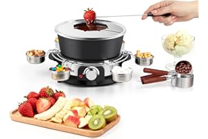 Cusimax 1300W Electric Fondue Set,2L Non-Stick Pot Ideal for Melting Cheese,Chocolate,Oil,or Broth,Includes 8 Forks, 6 Food C