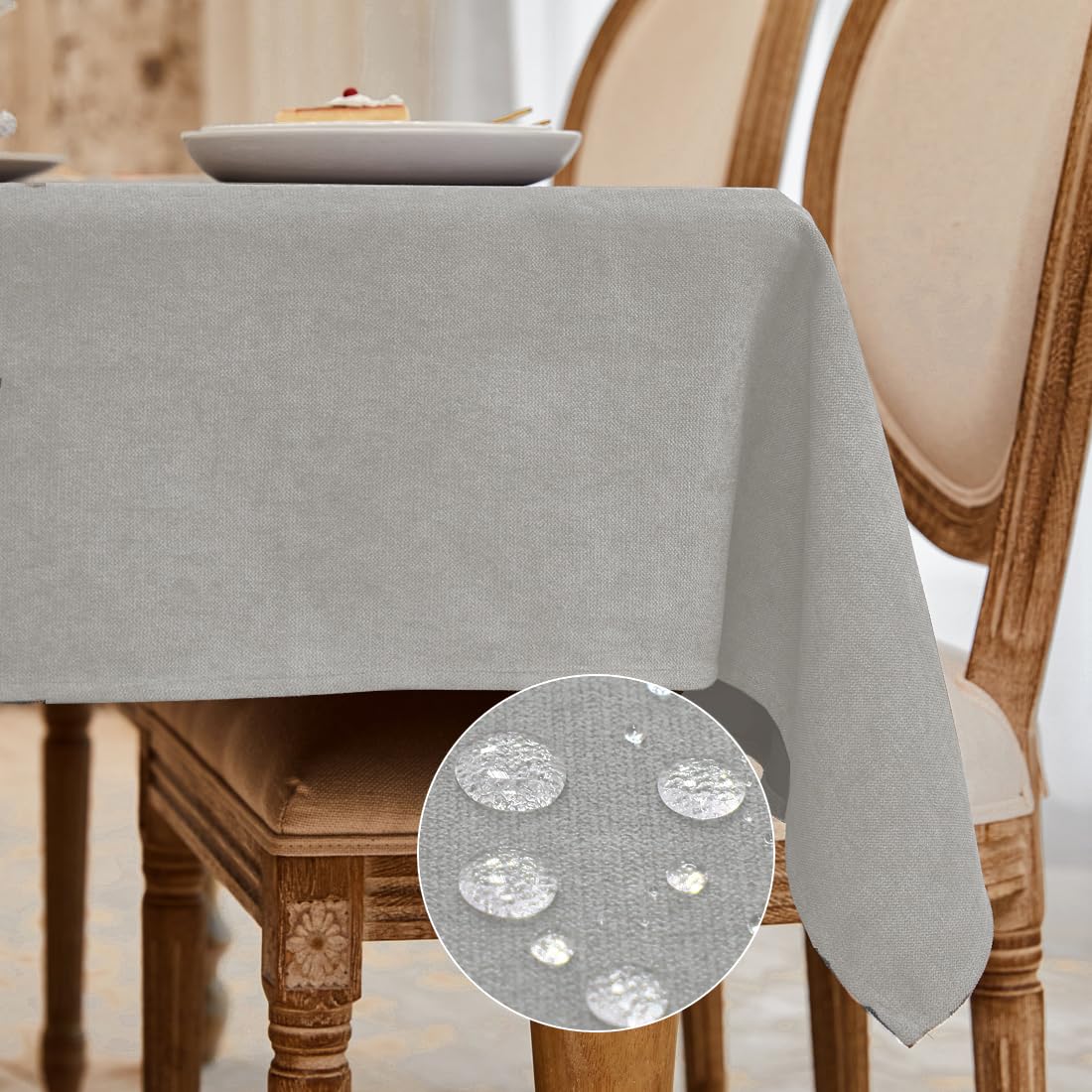 WAITER TREE Table Cloth 145x300 cm Rectangular Wipe Clean Table Cover, Light Grey Faux Linen Wipeable Waterproof Tablecloth for Outdoor Picnic Dining Kitchen Party - Linen Grey