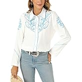 Western Shirts for Women Cowgirl Sexy Dressy Long Sleeve Black Embroidered Button Up Ladies Blusas Vaqueras para Mujer