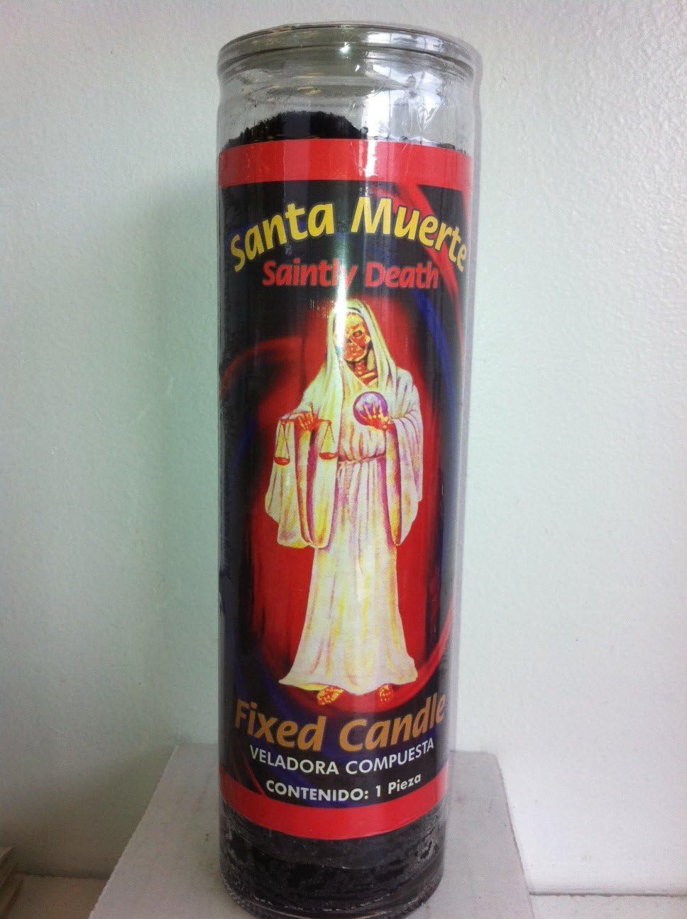 Saintly Death (Santa Muerte) 7 Day Prepared Scented Black Candle in Glass