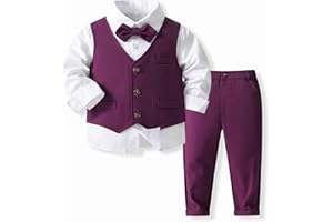 XINGWU TEXTITLE Baby Boys Gentleman Formal Suit Set with Vest, Pant, Shirt, and Bow Tie, Weding 4Pcs Outfit