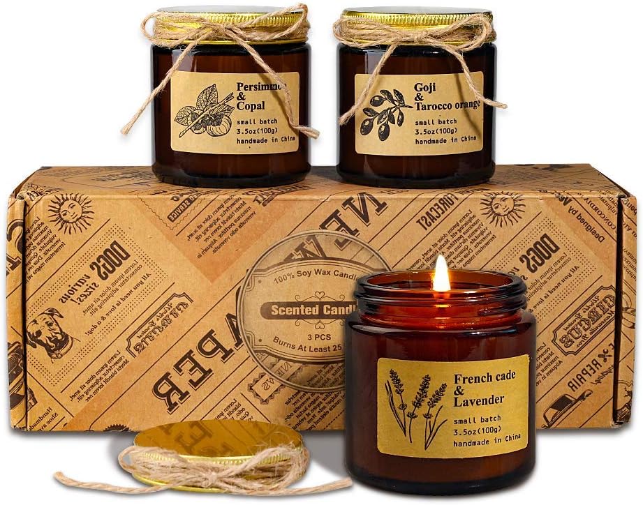 6 Pack Candles for Home Scented Aromatherapy Candles Gifts Set for Women Soy Wax Long Lasting Amber Jar Candles for Christmas Valentine Birthday Mother's Thanksgiving Day Present