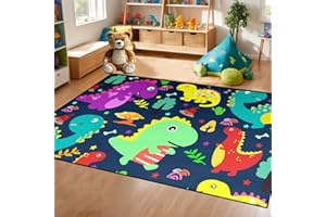 WJLBKGU Dinosaur Rug - Cartoon Dinosaur Rugs for Boys Bedroom Area Rug, Kids Rug for Bedroom Boys Girls Dino Rug, Cute Animal Print Dino Black Rug for Bedroom Living Room Floor Mats Carpet, 3x5 Feet