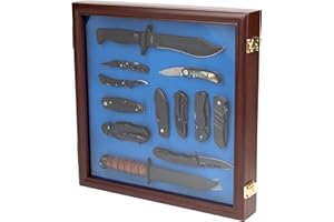 DECOMIL – Pocket Knife Display Case , Glass Collectible Display , Knife Display Box , Wooden Storage Case & Shadow Box, Display Stand, Real Glass Front , Lockable Door , Cherry Finish
