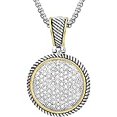 UNY JEWEL Jewelry Make a Statement With Our Two Tone Twisted Cable Wire Round Circle Enhancer Pendant Featuring Pave Rhinestone 2mm Box Chain 45cm + 5cm Extension