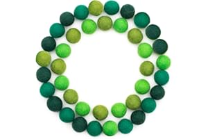 Glaciart One Felt Wool Balls, Felt Pom Poms (40 Pieces) 2 Centimeters - 0.8 Inch, Handmade Felted Green Colors - Bulk Small Puff for Felting and Garland