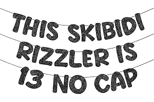 Fulmoon Pre Strung This Skibidi Rizzler Is 13 No Cap Glitter Banner 13th Birthday Party Decorations, Funny Birthday Sign, Party Supplies, Ideas, Gifts (Black)