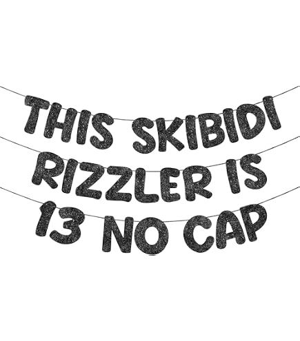 Geburtstagsbanner Mit Skibidi Rizzler-Spruch – Gen Z Slang In Schwarz & Glitzer Für Die 7. Party