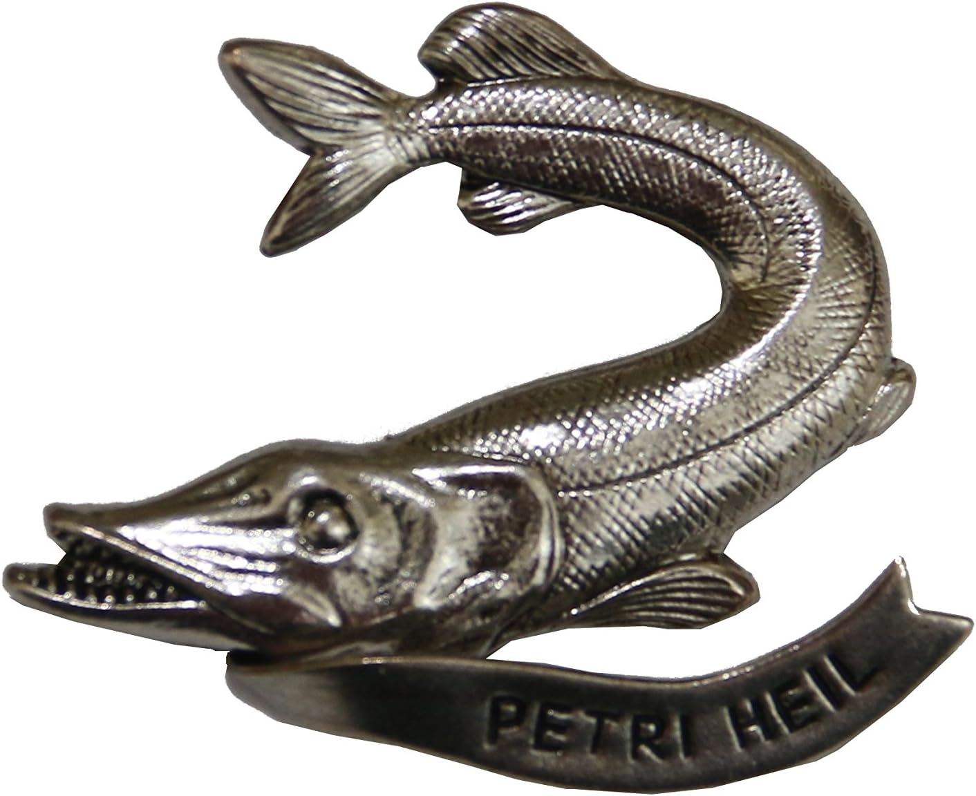 BreiterHut Breiter Cap Badge for Anglers, Pike Design with"Petri Heil" Motif
