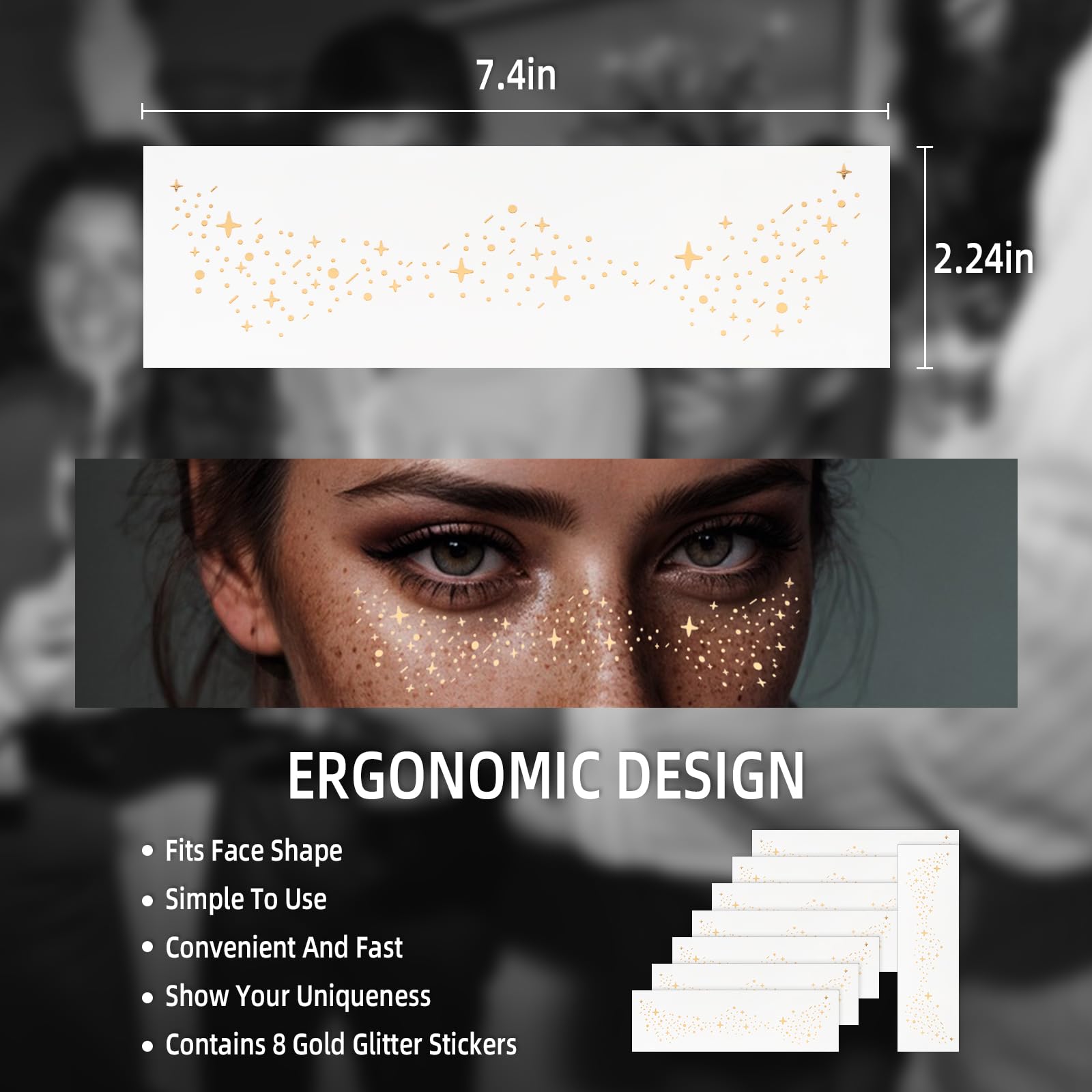 Gold Glitter Freckles Face Tattoo, Makeup Patch - Freckle Makeup, Faux Freckles Waterproof Temporary Tattoos Cute Glitter Makeup Accessories For Women - 8 Pcs