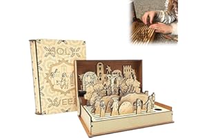 MEVIOUS Family Easter Holy Week Gift, Easter Resurrection Scene Decor, Wooden Holy Week Book Playset, Handmade Vintage Easter Decor, Easter Decorations for Home, Religious Educational Book Kit