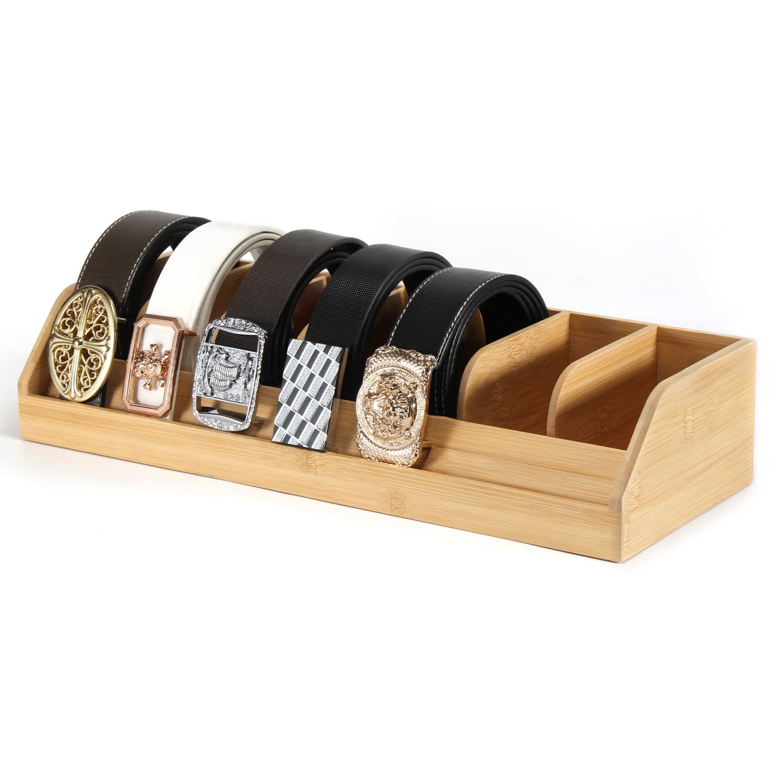 B4Life belt Organizer, 7 Compartments Bamboo Display Rack for Men, Belt Holder for Closet and Drawer