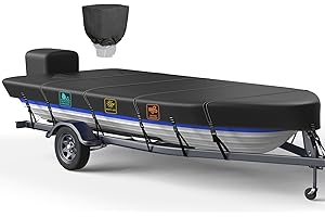 NUKUGULA 1200D 5-Layer Jon Boat Cover 14-16ft with Motor Cover | Super Waterproof (2-Layer PU, 1" Seam Tape) | UV Resistant, 9+4 Windproof Straps | Mooring/Trailerable